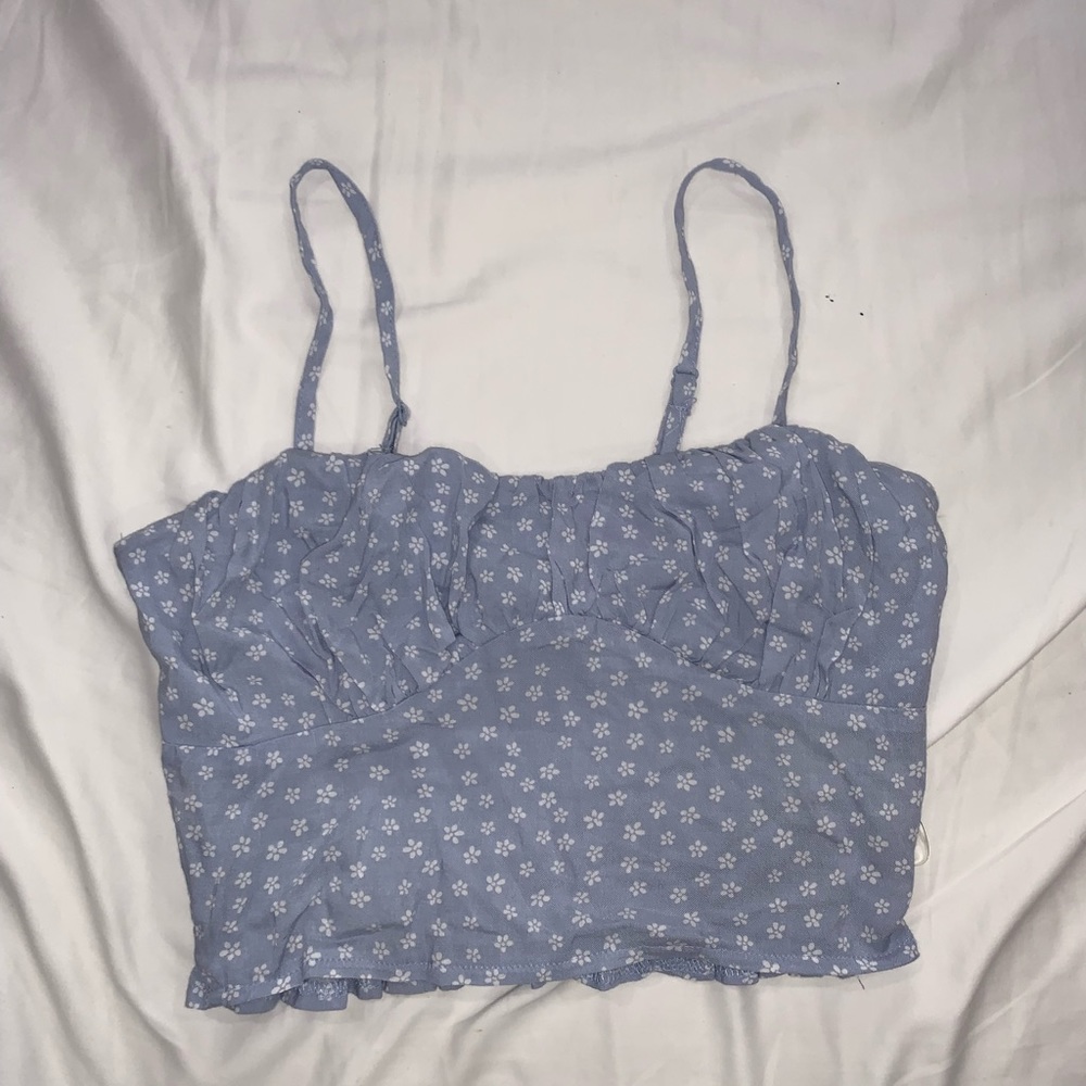 light blue with white flowers LA hearts (pacsun) crop top